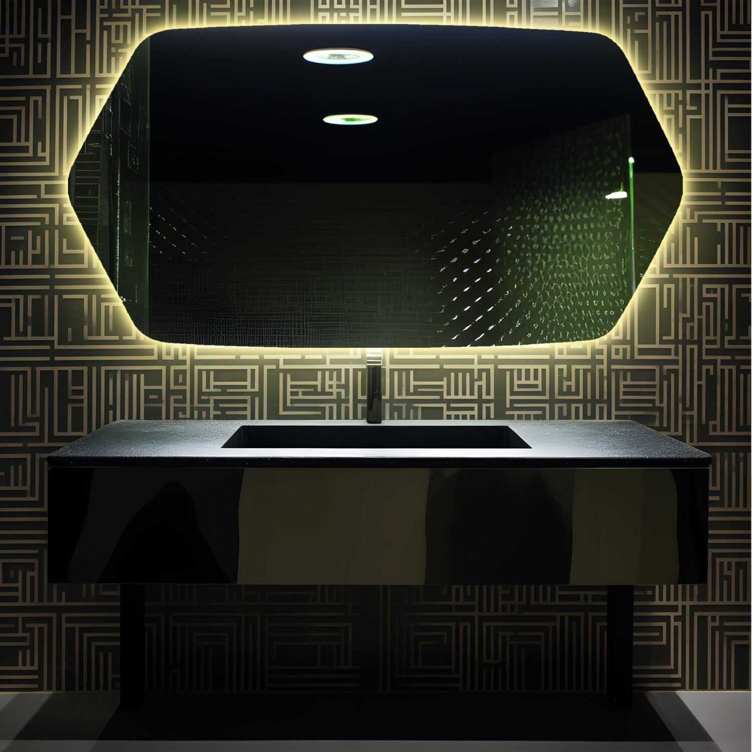 Hexagonal LED Mirror - Modern Backlit Wall Mirror for Bathroom, Bedroom, Vanity - Unique Geometric Frameless Mirror - Stylish Design Decor SemirrorLed