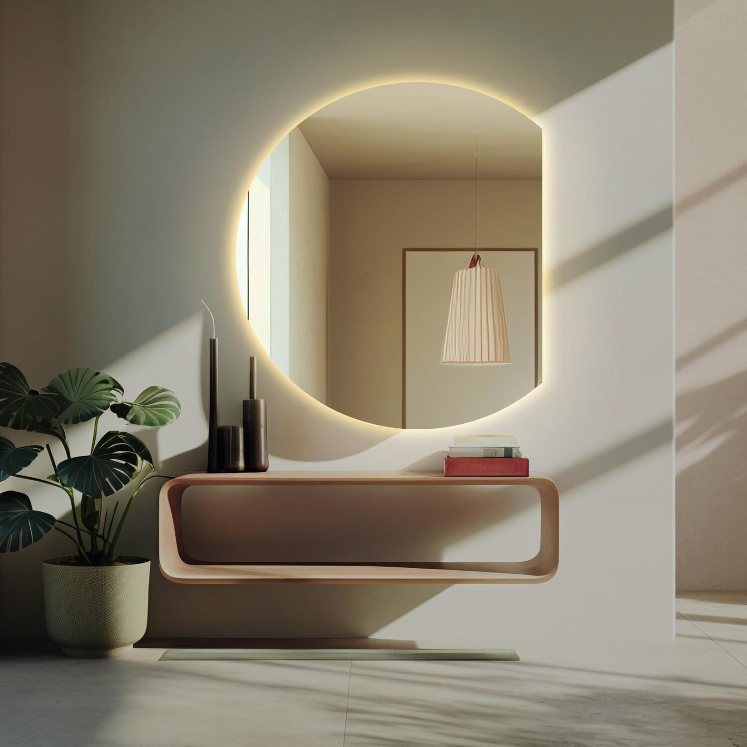 Half Circle LED Mirror - Modern Wall Mounted Lighted Mirror for Bathroom, Bedroom Entryway Decor - Half Moon Semi Circle LED Radius Mirror