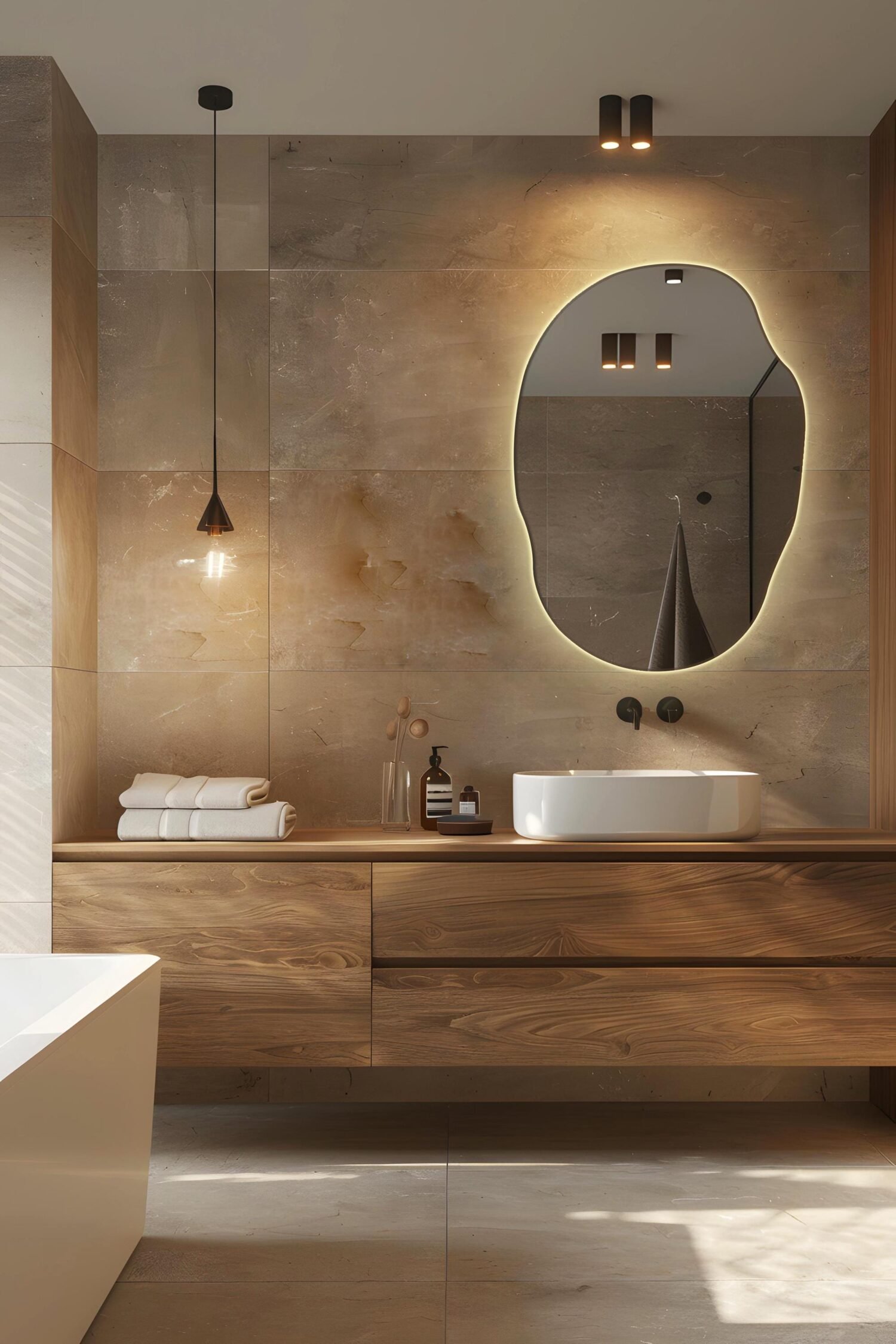 Led İrregular bathroom mirror - asymmetric mirror - modern mirror with LED backlight - bathroom mirror with LED light - Wall Mirror