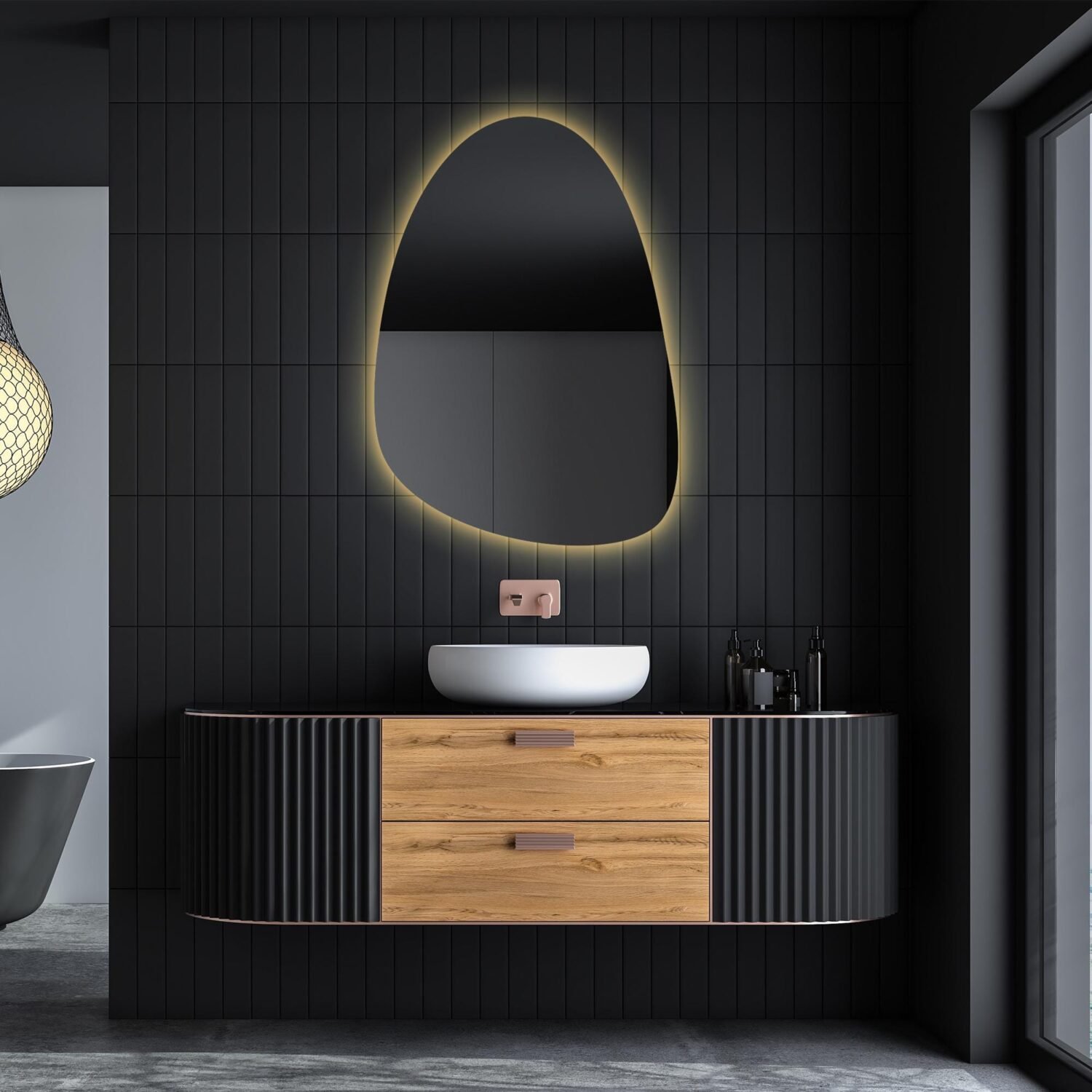 RGB LED MIRROR | Dimmable & Smartphone Control | Irregular Vanity Mirror | Large Wall Mirror with Lights | Modern Mirror |Backlit led Mirror